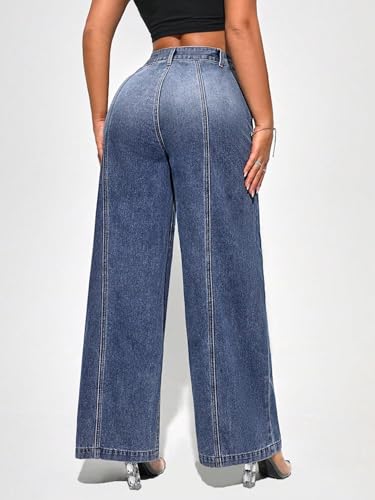Image of KOTTY Wide Fit Denim Pants - Women's High Rise Wide Leg Comfort