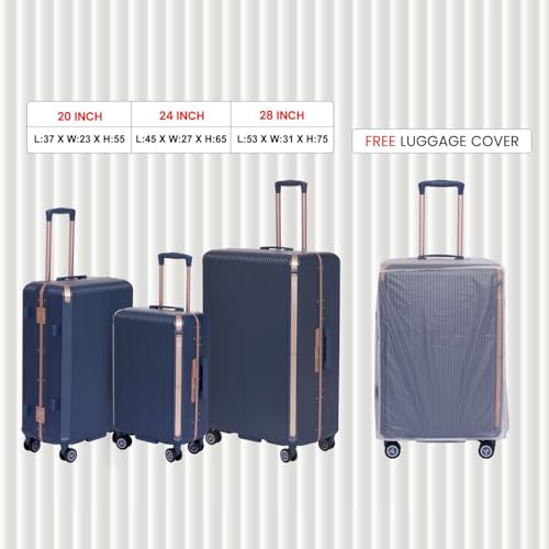 Image of SWISS MILITARY Polycarbonate Hamilton 4 Wheels 75cm Trolley Luggage, Hard Case 360 Rotatable Wheels, Zipper Less, TSA Lock, Aluminium Frame & Push Button Trolley Suitcase for Travel, Large Navy 123L