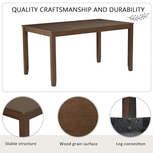 Image of KEIKI 6-Piece Standard Height Dining Table Set with Rectangular Table, 4 Upholstered Chair, Bench, for 6 Person, Farmhouse Rustic Table Set, Easy Assembly, for Kitchen, Dining Room, Dark Walnut
