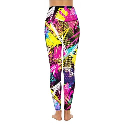 Qivicima Women High Waist Workout Leggings Geometry Printed Gym Athletic Tummy Control Yoga Pants With Pockets D40 Geometry L #TOP2