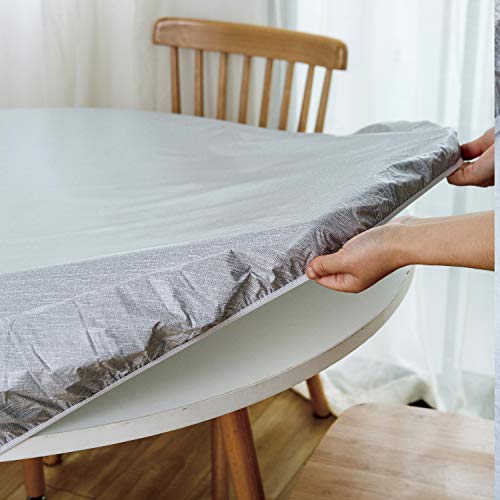 Nlmuvw Round Fitted Vinyl Tablecloth With Elastic Edge 100% Waterproof Oil Proof Pvc Table Cloth Wipe Clean Table Cover For Indoor And Outdoor, Light Grey, 45"- 56" #TOP3