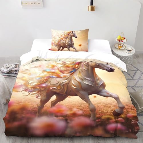 Housse de couette cheval blanc 3D enfant 135x200cm avec fermeture éclair - 2