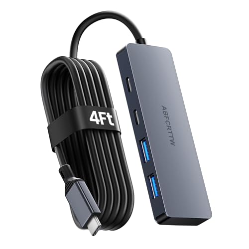 ABFCRTTW 4FT USB C Hub 3.2 Multiport Adapter, 10Gbps Aluminium USB C to USB Hub with 2 USB-A & 2 Type-C Port, USB C Splitter for Thunderbolt, MacBook, Mac mini, Laptop, Desktop, etc.