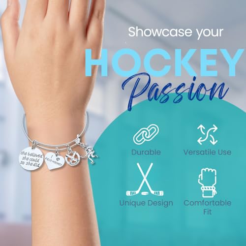 Infinity Collection Field Hockey Charm Bangle Bracelet, Field Hockey She Believed She Could So She Did Jewelry, Gift for Field Hockey Players2
