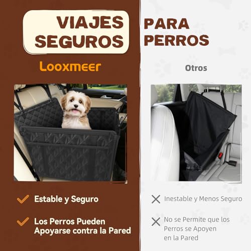 Miniatura 3 de Looxmeer Asiento Perro Coche Trasero, Funda Protectora Asiento Homologado Plegable Impermeable Cubierta Viaje Para Mascota Pequeña Mediana Grande Con Cinturón Seguridad, Negro