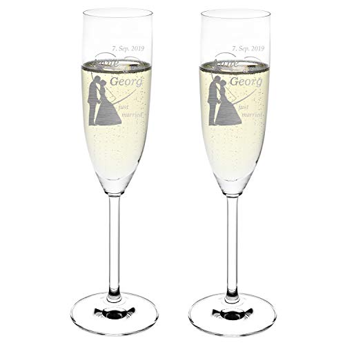 polar-effekt Leonardo 2 bicchieri da spumante personalizzati con incisione del nome – regali per matrimonio – motivo coppia di sposi