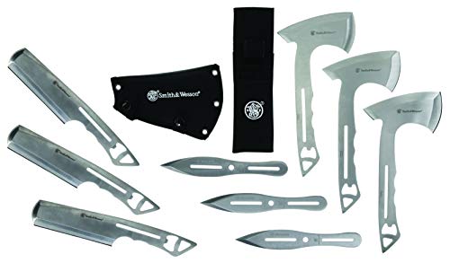 Smith & Wesson Ultimate Throwing Combo with Stainless Steel Cleavers, Axes and Knives with Nylon Sheaths for Recreation and Competition