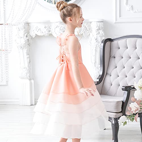 Image of Sunny Fashion Girls Dress Gradient Zigzag Hi-lo Suspender Backless Sleeveless