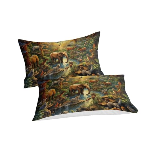 Housse de couette 3D animaux de la jungle douce, parure de lit infroissable ado