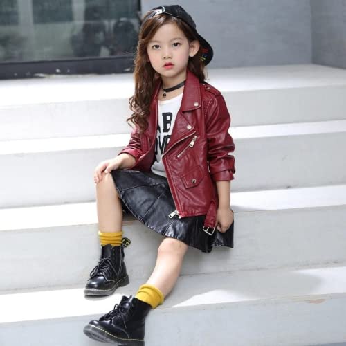 Girls Leather Jacket Kid Outwear Solid Color Zipper Faux Leather Spring Autumn Pu Jacket4