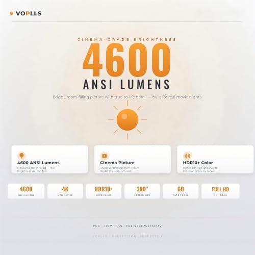 VOPLLS 4600ANSI 4K 프로젝터, Wi-Fi 블루투스 포함, 듀얼 채널 박스 스피커 — 사진 2
