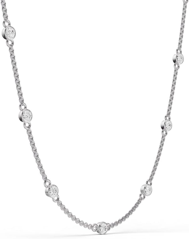 TimeLess Classics Women's Necklace - 14K Gold Bezel Set Lab Grown Diamond Station Necklace (Available From 0.25-2 CTW)