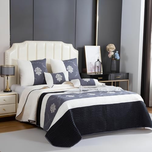 Colcha Boutí Bordada Cama 150 (250x260) para Verano y Entretiempo   100% Microfibra Suave – Cubrecama Moderno Multiusos Ligero y Transpirable   Incluye 4 Fundas Cojín (2*60x60 + 2*30x50) (Canadá)