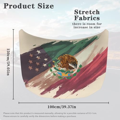 Image of Car Hood Cover Protector 59x39 Inch Stretchable Auto Hood Wrap Blankets Waterproof Automotive Exterior Accessories for Sedans SUV Trucks (USA Flag and Mexican Flag Design)