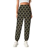 Glitter Mermaid Tail Fish Scale Women's Yoga Pants Loose High Waist Workout Joggers Lounge Pants White