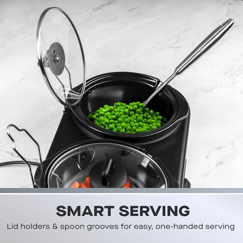 Daewoo Triple Slow Cooker 3 x 1.5L – Multi-Pot Electric Buffet Server with Individual Heat Settings (Low, High & Keep Warm), Ideal for Entertaining, Batch Cooking, and Family Meals, Black - Image 4