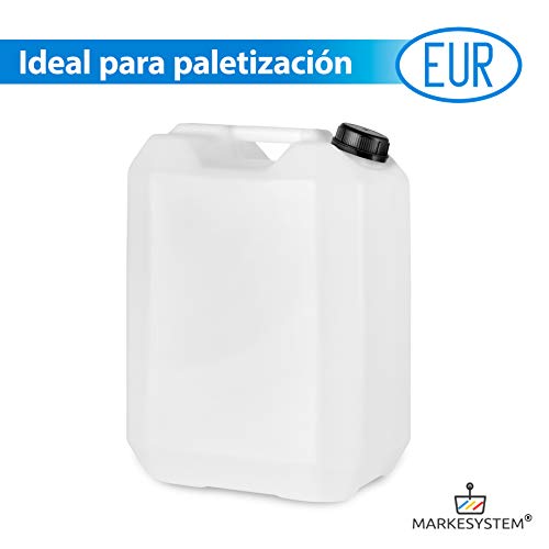 MARKESYSTEM Kanister aus HDPE-Kunststoff, Hahn, Kennzeichnungs-Set, breite Öffnung, ADR-Zulassung, stapelbar, lebensmittelecht, ideal als Flüssigkeits- und Chemikalienbehälter, 25 L