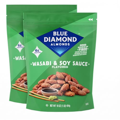 Blue Diamond Almonds Wasabi &amp; Soy Sauce Flavored Snack Nuts, 16 Oz Resealable Bag (Pack of 2)