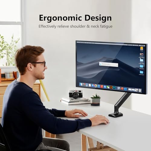 AILUNER Single Monitor Mount for 13-32 Inch Screens, Gas Spring Monitor Arm with Height Adjustable VESA Bracket, Stand Holds 4.4-19.8lbs, Clamp and Grommet Installation — view 4