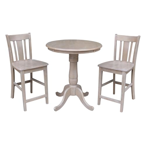 HomeStock 30" Round Solid Wood Gathering Height Table with 2 Stools