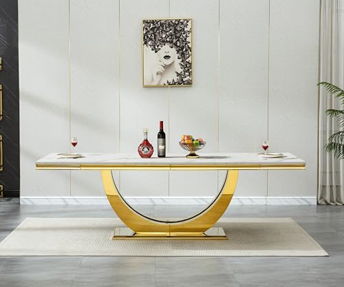 Luxurious 94.5" White Dining Room Table for 6-10, Faux Marble