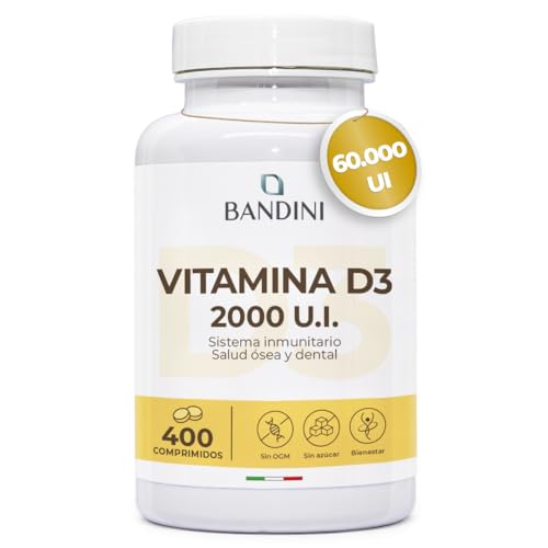 Bandini® Vitamina D 60.000 UI/mes 400 comprimidos | Defensa inmunitaria, Salud ósea, dental y muscular, Metabolismo del calcio, 50 mcg Colecalciferol, Vitaminas D3 pura, Vitamine D en dosis alta