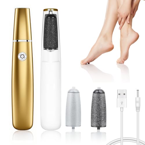Removedor de Callos Eléctrico Recargable con Rodillo Giratorio 360° y Diseño Impermeable, Lima de Pies Profesional para Piel Dura y Talones Agrietados（Oro）