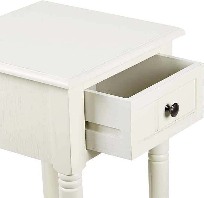 Image of Decor Therapy Accent Table with Storage, Traditional Style, Narrow End Table, Sturdy, Antique White, Wood - (28 inch x 14 inch x 14 inch)