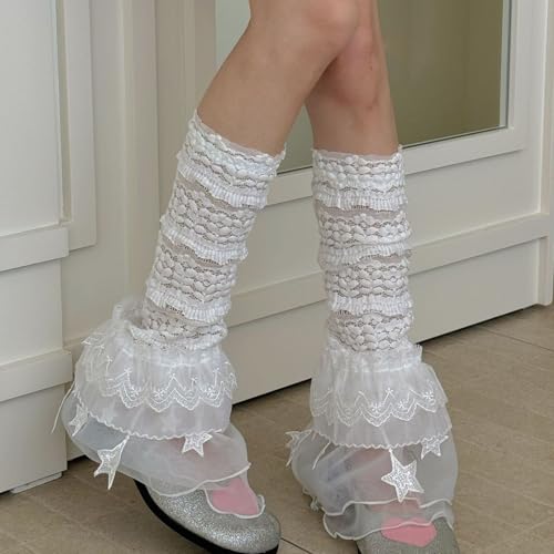 Women's Lace Leg Warmers Summer Gothic Lolita Sheer Polka Dots Leg Socks Layered Ruffle Boot Socks2
