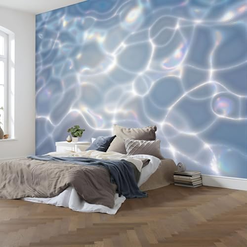 Papier peint intissé reflets eau gris-bleu clair mat - 4