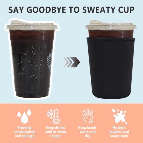 Image of 3 Pack Reusable Iced Coffee Sleeves - Xumbtvs Insulator Sleeve for Cold Beverages, Neoprene Coffee Cup Holder (Black)