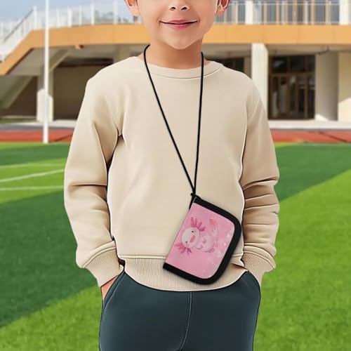 COEQINE Axolotl Wallet Kids Pink Wallet With Credit Cards Trifold Wallet Girls Travel Lanyard Cartoon Coin Purse for Travel Birthday Play3