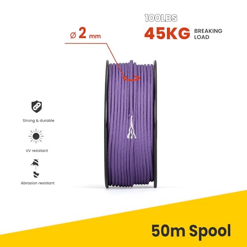 Brotree Paracord 2mm 50M 100% Nylon Rope 1 Strand Parachute Cord for Outdoor Craft, DIY - 45kg Breaking Load (Purple) - Image 3