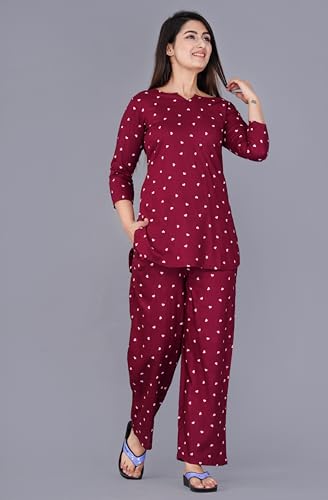 Image of Amazon Brand - Tavasya Women Cotton- Rayon Printed Kurti with Pant Co-Ord Set | Soft Comfortable Straight Fit Ethnic Kurta Set | 3 /4 Sleeves V-Neck Daily, Office & Casual Wear