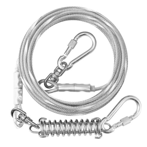 Dog Tie Out Cable for Outside,50FT Long Dog Leash&Chains wit