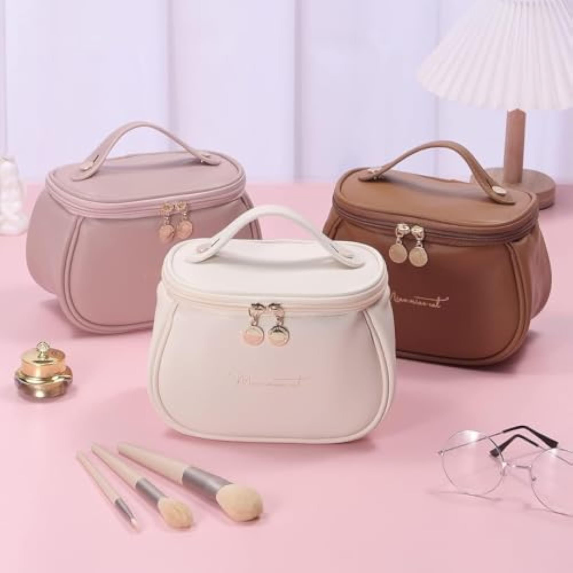 Portable Large Capacity Leather Cosmetic Bag for Women