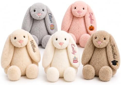 KAKU HOME Personalized Bunny Doll with Embroidered Name and Holiday Icon