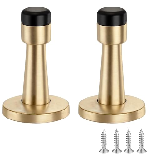 2 Pcs Wall Mounted Door Stops with 4 Screws Door Stoppers for Skirtings Gold Door Stop Protect Doors and Walls from Damage Reduce Noise Used to Hotel Offices and Other Places