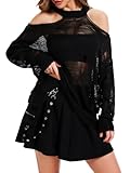 Vinsekep Womens Gothic Distressed Off Shoulder Black Sweater See Through Long Sleeve Edgy Knit Tops Goth Punk Alternative Pullover OneSize