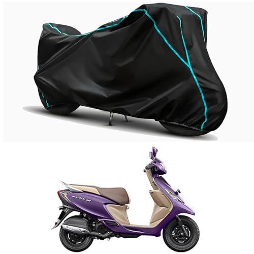 Image of Waterproof Bike Body Cover Compatible for | TVS Scooty Zest BS6 | Taffeta Fabric, Sky Piping Design, Bottom Elastic Fit | Dustproof, Sun UV & Rain Protection for All Weather.