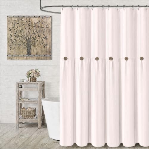 XOGUIBO Farmhouse Shower Curtain Button Pink Stripe 72" W x 72" L