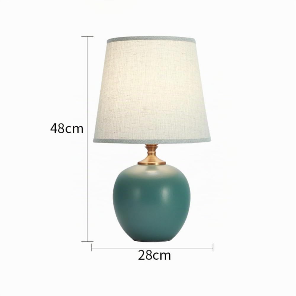 XINYASEE Lampada da tavolo in ceramica, lampada da comodino, moderna, semplice, per soggiorno, lampada decorativa, paralume plissettato (Verde)