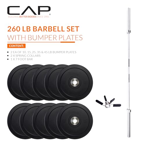Image of CAP Barbell Olympic Weight Set with 7ft Barbell & Bumper Plates | 160-370 lbs | Multiple Options