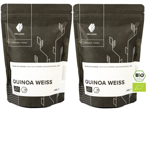 Edelgrün Quinoa Bio Weiß 1000g | Samen, glutenfrei | Vollkorn Koerner Inka Reis Quinoa Seed | organic eiweißreiches, feines, glutenfreies Getreide | Quinoa kaufen zum kochen, nicht gepufft, nicht bunt Cover