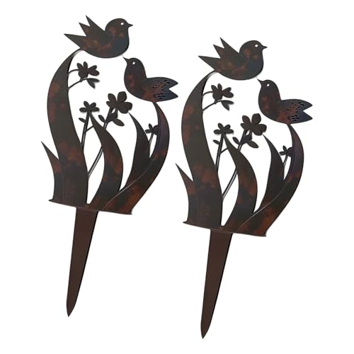 Piquet de jardin en fer patiné oiseaux fleurs déco robuste