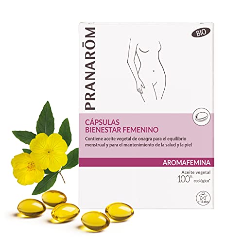 PRANAROM - Aromafemina - Bienestar Femenino - Contiene Aceite Vegetal de Onagra para el Equilibrio Menstrual y para el Mantenimiento de la Salud y la Piel - 30 cápsulas