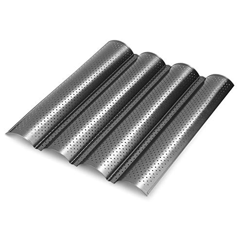 2 Pack Nonstick Perforated Baguette Pan 15" x 13" for French Bread Baking 4 Wave Loaves Loaf Bake Mold Oven Toaster Pan (Grey)