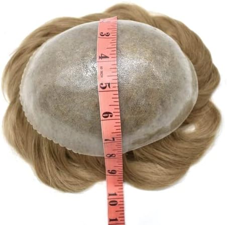 Toupee for Men Hairpiece Mens Hair Replacement System Full Injected PU Durable Skin Mens Toupee Wig Male Prosthesis Full Poly Skin Soft Human Hair Piece for Men Black Brown Blonde Grey (8"x10", #18 Medium Blonde-120% Medium Light to Medium Density)