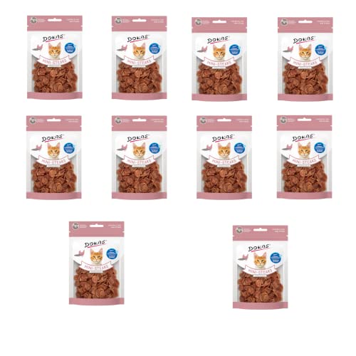 Dokas Mini-Steaks Huhn & Fisch | 10er Pack | 10 x 25g | Katzensnack für Katzen jeden Alters | Hochwertige Zutaten können diesen Snack zu einem besonderen Genuss Machen | Als Belohnung