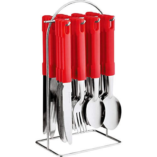 24 PC CUTLERY SET HIGH QUALITY STAINLESS STEEL WITH TRAY/STAND (Red with Stand)